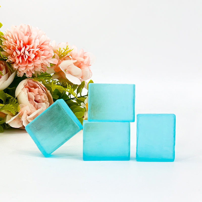 Wholesale Natural Plant Essence Handmade Blue Color Transparent Soap Flower Essential Oil Soap White Label Manufacturer