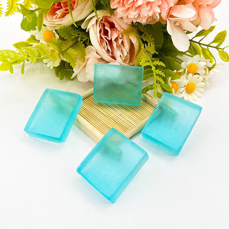 Wholesale Natural Plant Essence Handmade Blue Color Transparent Soap Flower Essential Oil Soap White Label Manufacturer